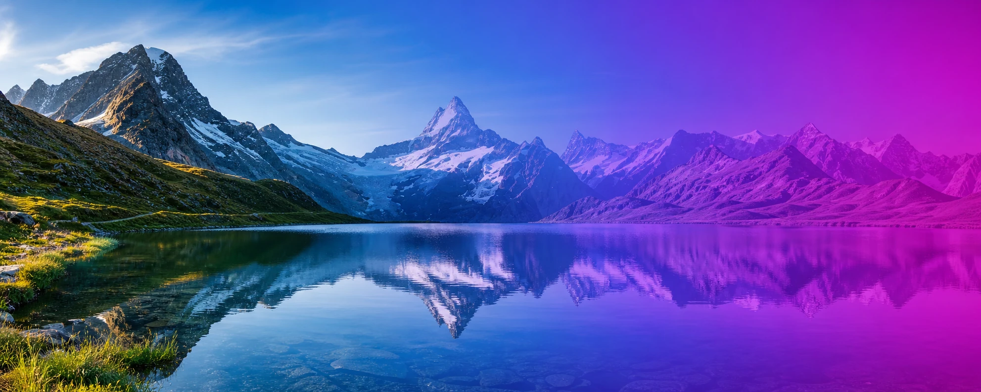 Snowy Alpine mountains reflected in a lake