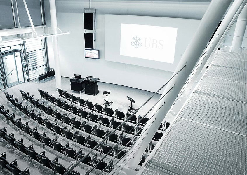 UBS Grünenhof auditorium with presentation screen