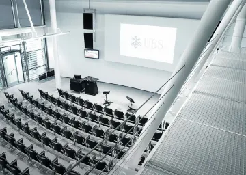 UBS Grünenhof auditorium with presentation screen